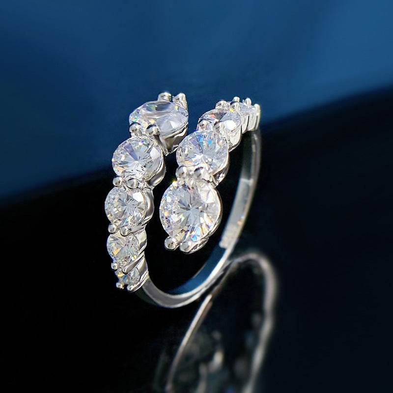 New 925 Sterling Silver Adjustable 6.5mm Round-Cut High-Carbon Diamond Stackable Ring - MOWTE