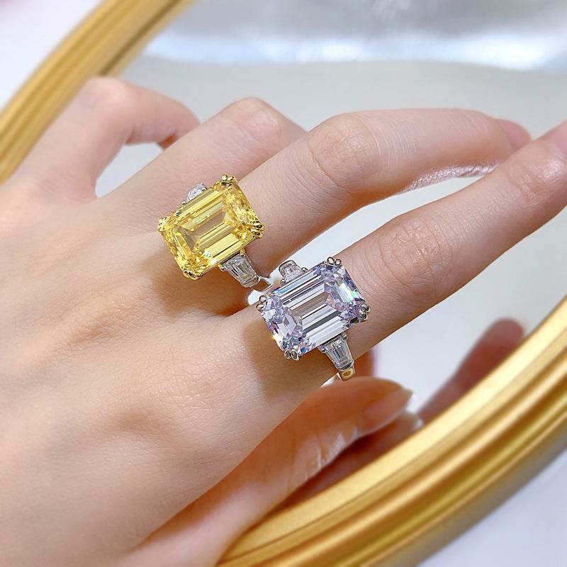 925 sterling silver ring luxury high carbon diamond ring 11*15 emerald cut engagement ring - MOWTE