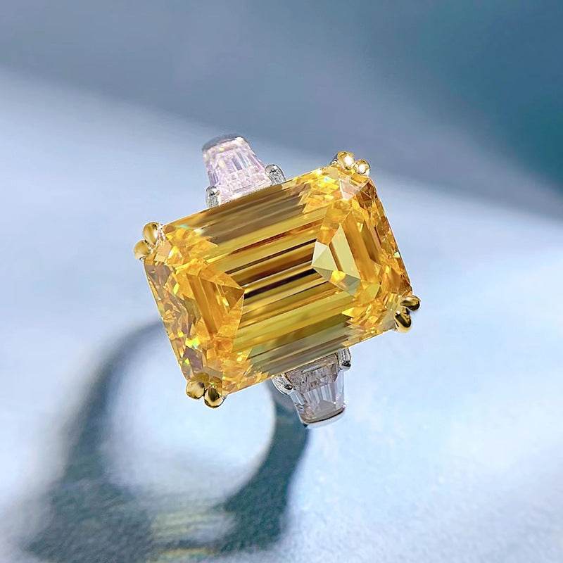 925 sterling silver ring luxury high carbon diamond ring 11*15 emerald cut engagement ring - MOWTE