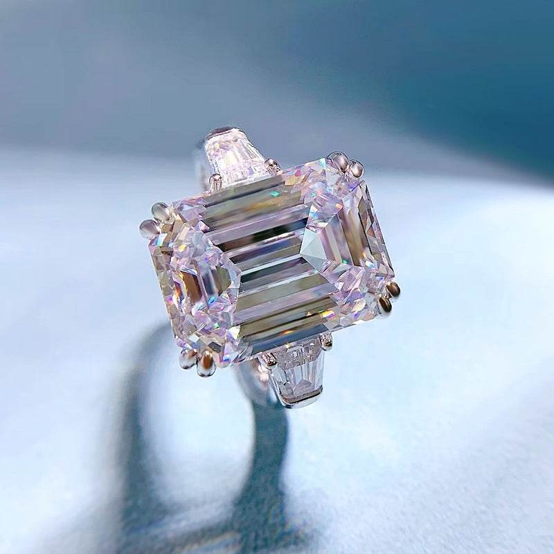925 sterling silver ring luxury high carbon diamond ring 11*15 emerald cut engagement ring - MOWTE