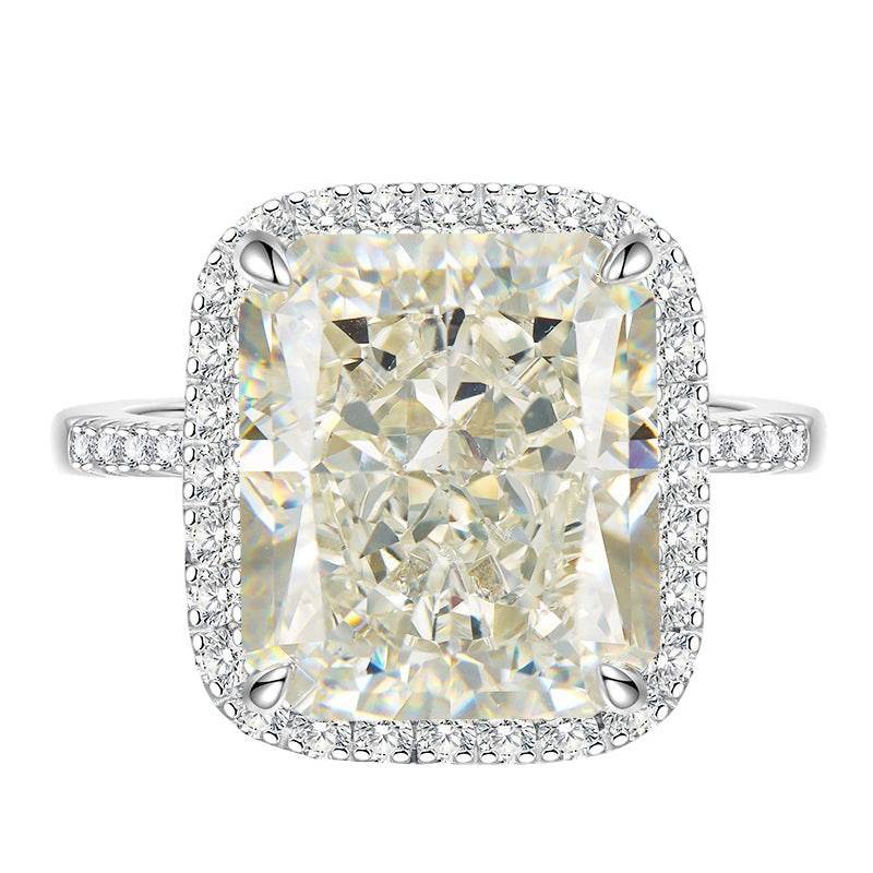 S925 Sterling Silver huge 12x14mm High Carbon Diamond & Snowflake-Cut G Diamond Ring - MOWTE
