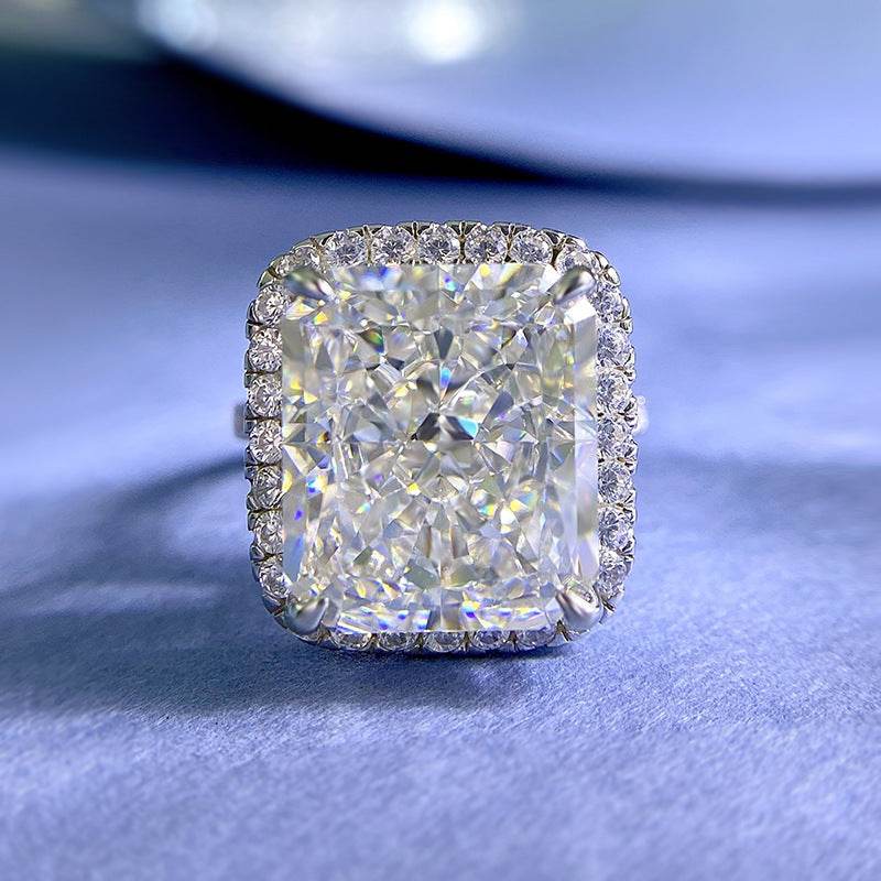 S925 Sterling Silver huge 12x14mm High Carbon Diamond & Snowflake-Cut G Diamond Ring - MOWTE