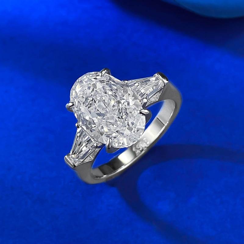 New 925 Silver High Carbon Diamond Ice Flower Cut 8 * 12 Pigeon Egg Wedding Ring for Women - MOWTE