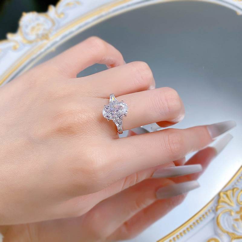 New 925 Silver High Carbon Diamond Ice Flower Cut 8 * 12 Pigeon Egg Wedding Ring for Women - MOWTE
