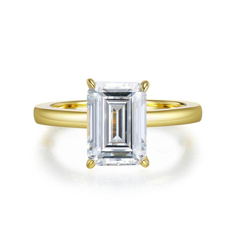 S925 Sterling Silver High-Carbon Simulated Diamond Emerald-Cut 7x10mm Rectangular Top-Selling Ring - MOWTE