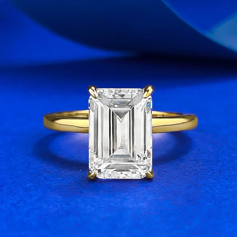 S925 Sterling Silver High-Carbon Simulated Diamond Emerald-Cut 7x10mm Rectangular Top-Selling Ring - MOWTE