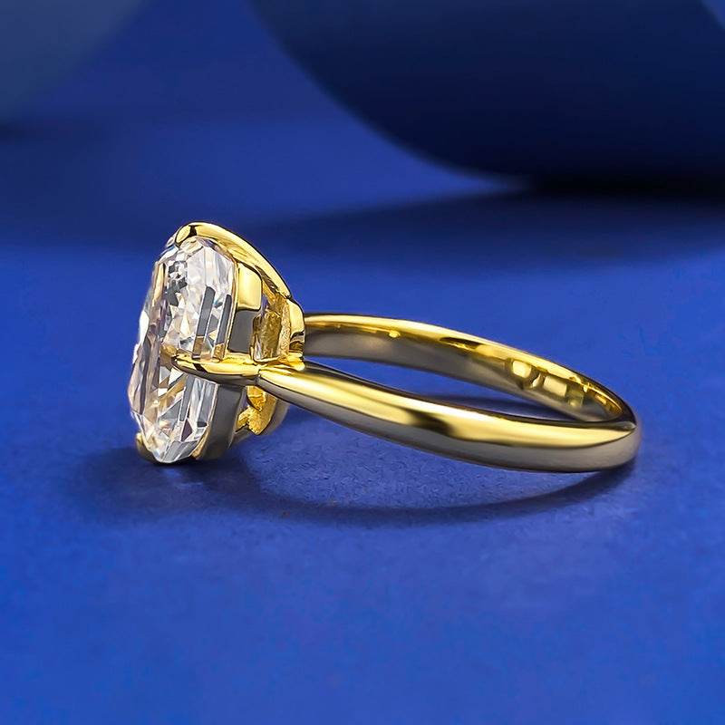 S925 Sterling Silver Gold-Plated High-Carbon Simulated Diamond 8x10mm White Ice-Cut Ring - MOWTE