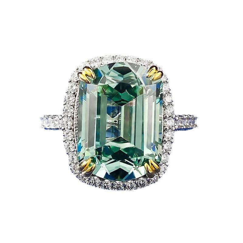 S925 Sterling Silver Stylish Everyday Wear 10x14mm Tourmaline Green Ring - MOWTE