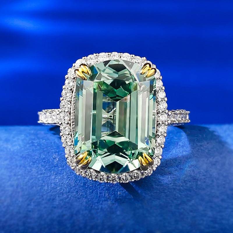 S925 Sterling Silver Stylish Everyday Wear 10x14mm Tourmaline Green Ring - MOWTE