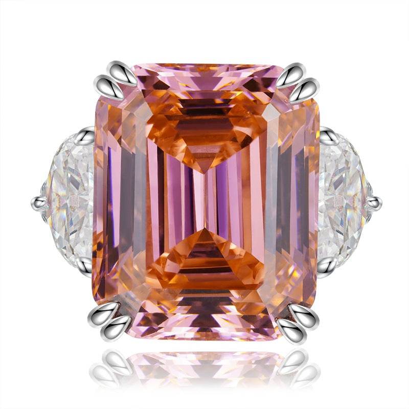 S925 Sterling Silver Women's 15ct Rectangular Asscher-Cut Sunset Orange-Pink Ring - MOWTE