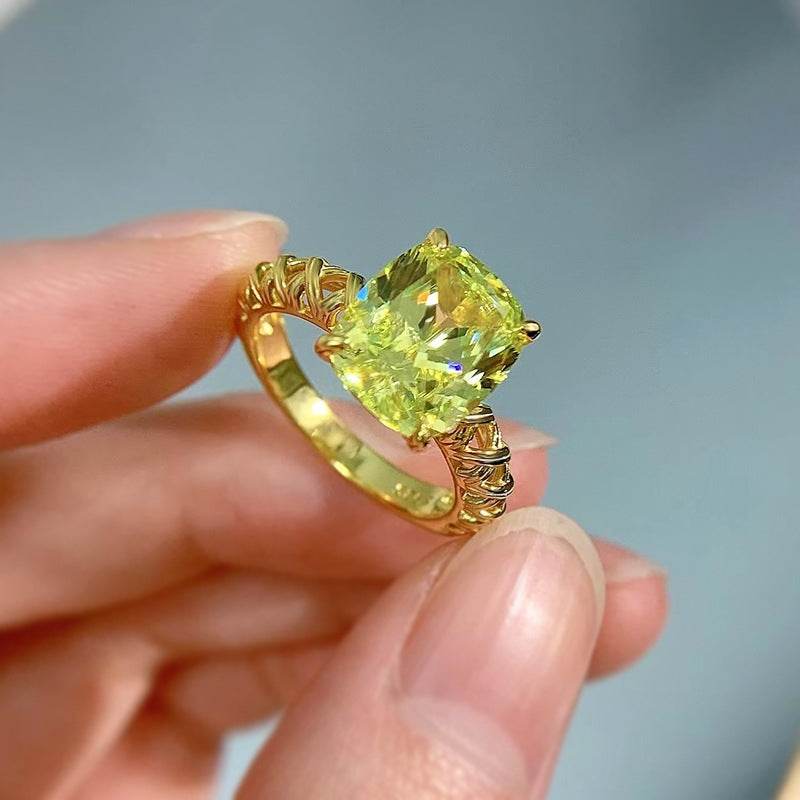 925 silver light luxury simple 9*11mm olive green ring fashionable versatile - MOWTE