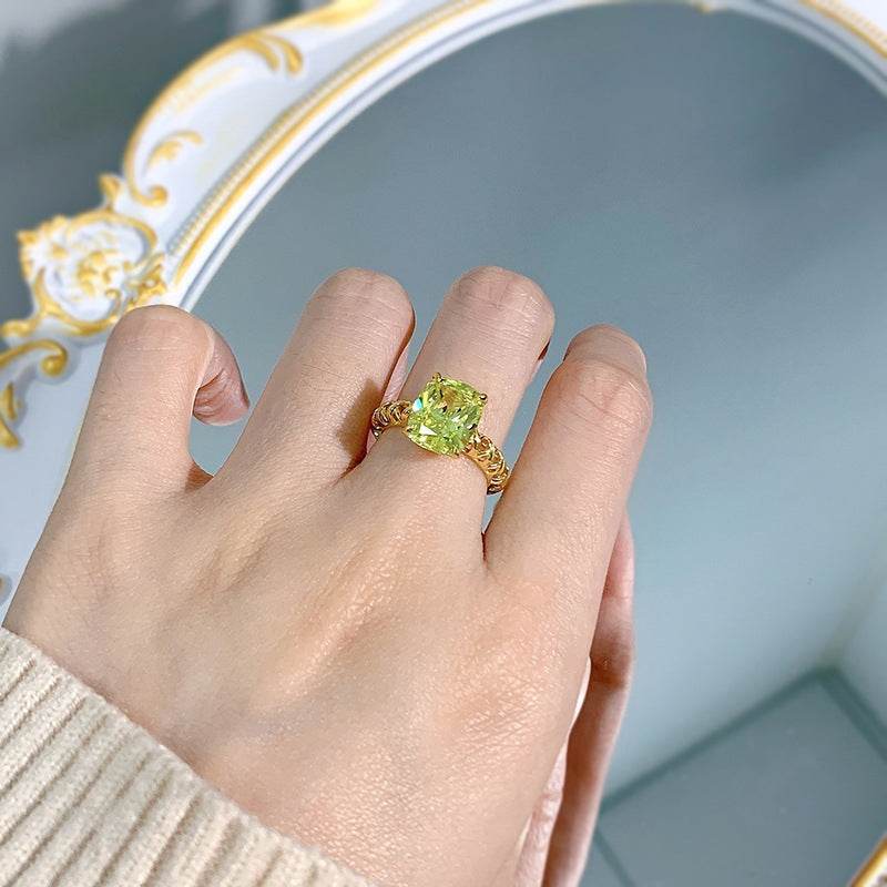925 silver light luxury simple 9*11mm olive green ring fashionable versatile - MOWTE