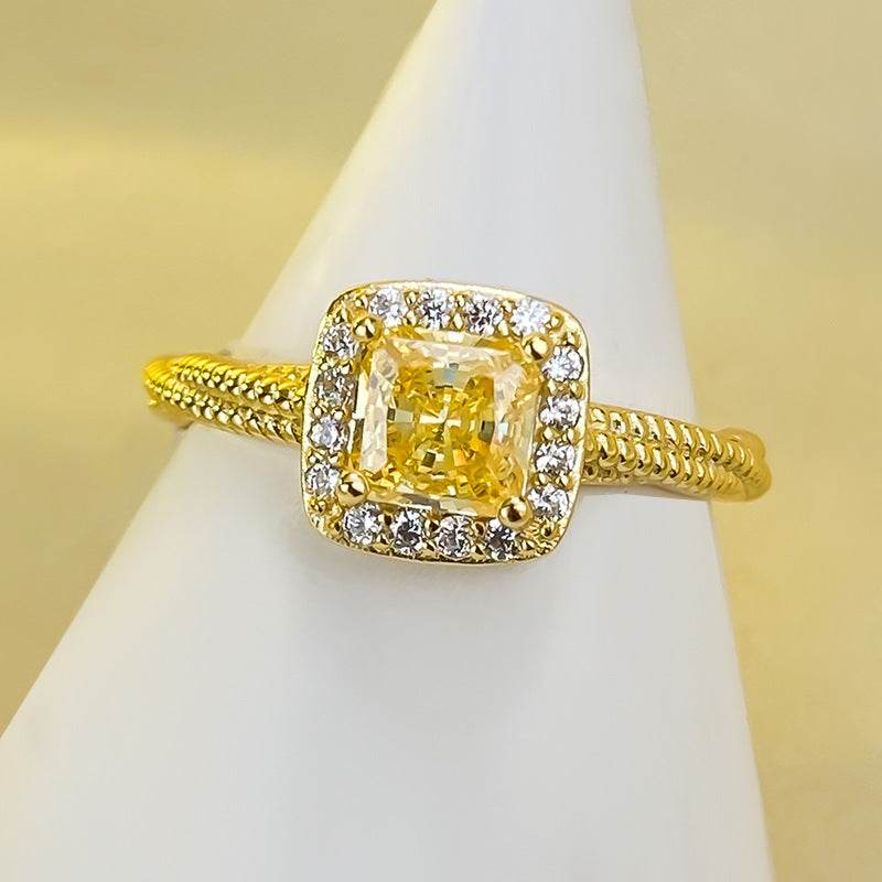 S925 Silver 5 * 5mm Square Sugar Yellow Diamond High Carbon Diamond Ring - MOWTE