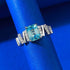 S925 Sterling Silver 6x8mm Rectangular Flat-Top Light Sea Blue Cubic Zirconia Women's Minimalist & Elegant Ring - MOWTE