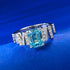 S925 Sterling Silver 6x8mm Rectangular Flat-Top Light Sea Blue Cubic Zirconia Women's Minimalist & Elegant Ring - MOWTE
