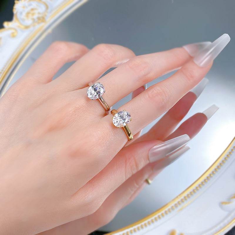 Basic Classic Style Stackable S925 Silver Inlaid 4-carat Pigeon Egg 8 * 10mm Ring - MOWTE