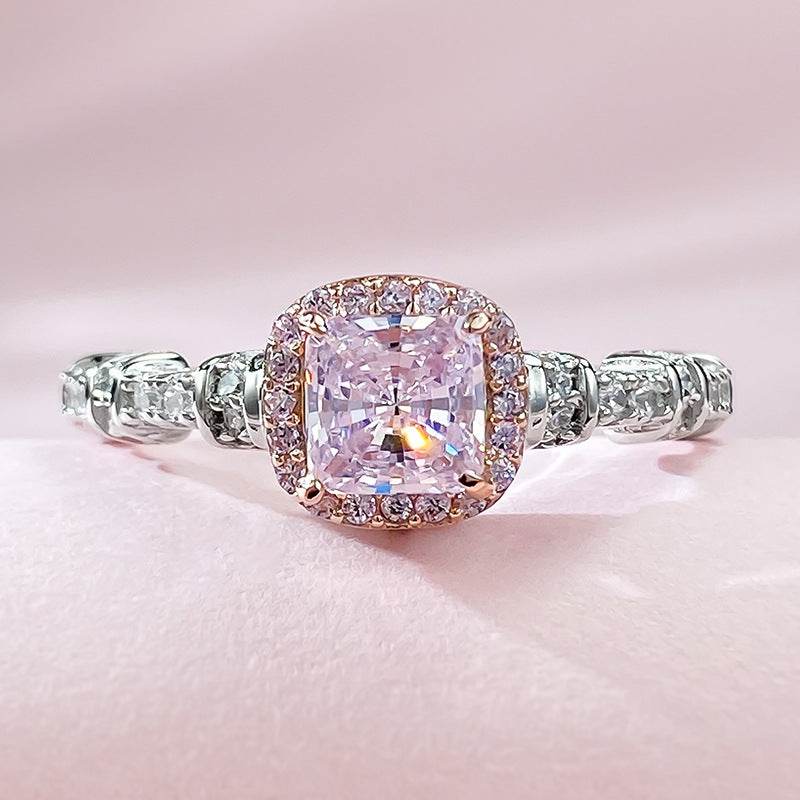 S925 Silver 5 * 5mm Cushion Cut Sugar Pink Diamond High Carbon Diamond Ring - MOWTE