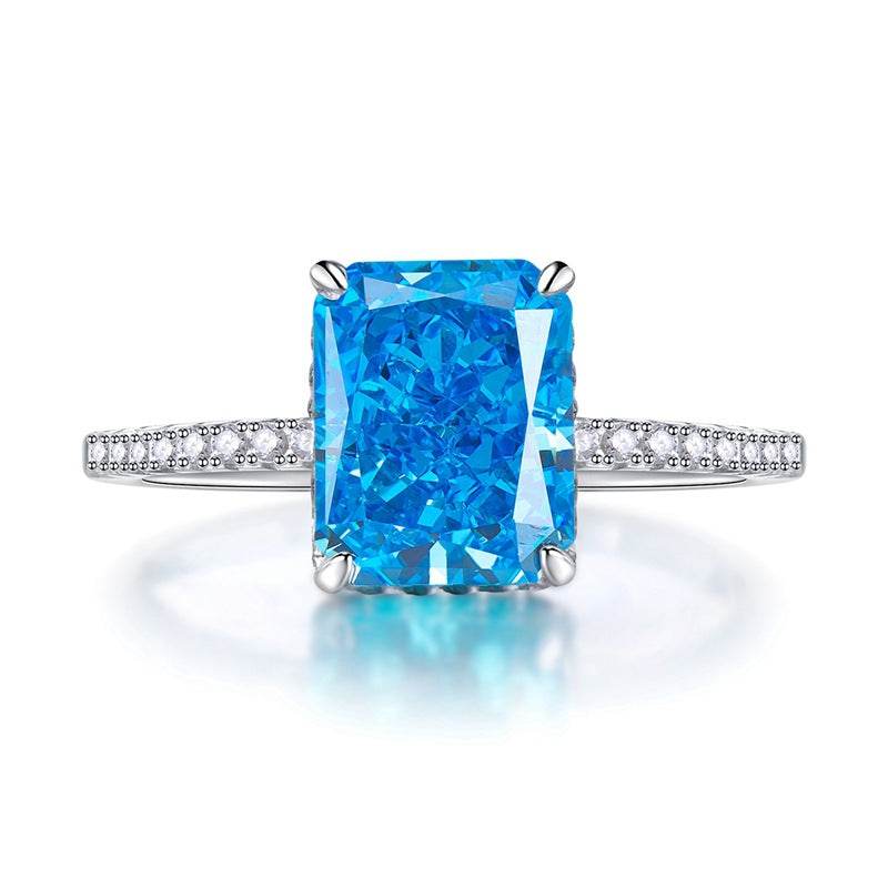 S925 Silver High Carbon Diamond 8 * 10mm Redion Cutting Ring for Women - MOWTE