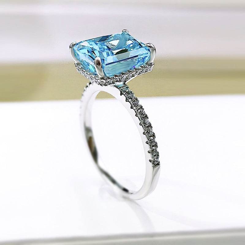 S925 Silver High Carbon Diamond 8 * 10mm Redion Cutting Ring for Women - MOWTE