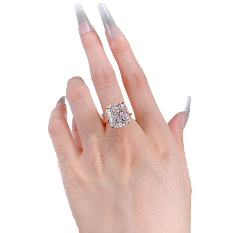 S925 Sterling Silver High-carbon Diamond Ring with Ice Flower Cut 12*14mm Simple Style - MOWTE