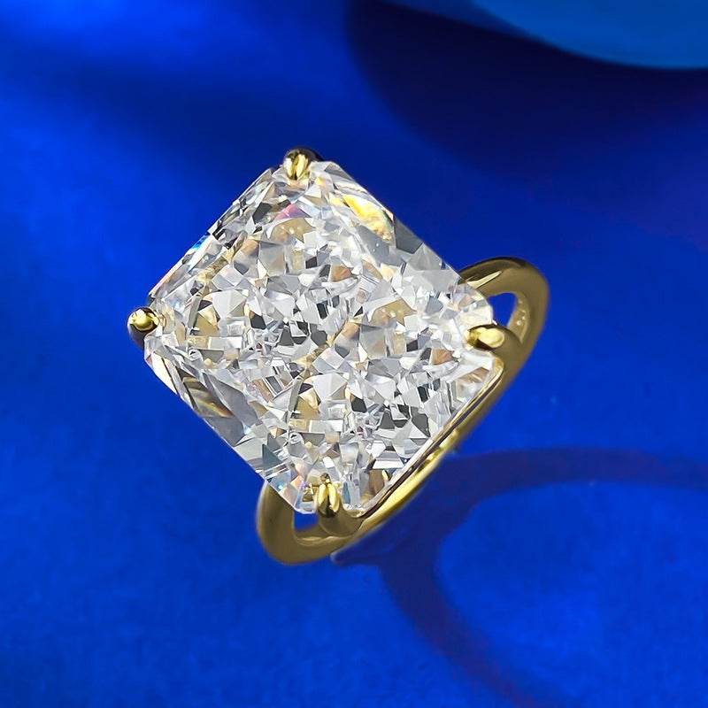 S925 Sterling Silver High-carbon Diamond Ring with Ice Flower Cut 12*14mm Simple Style - MOWTE