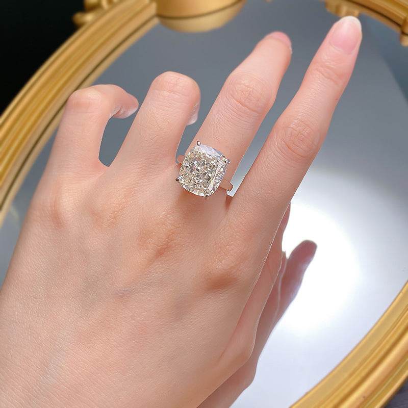 High-end Imitation Diamond Wedding Ring huge12*14mm 6-carat high-carbon diamond ice flower cut G color S925 sterling silver women - MOWTE