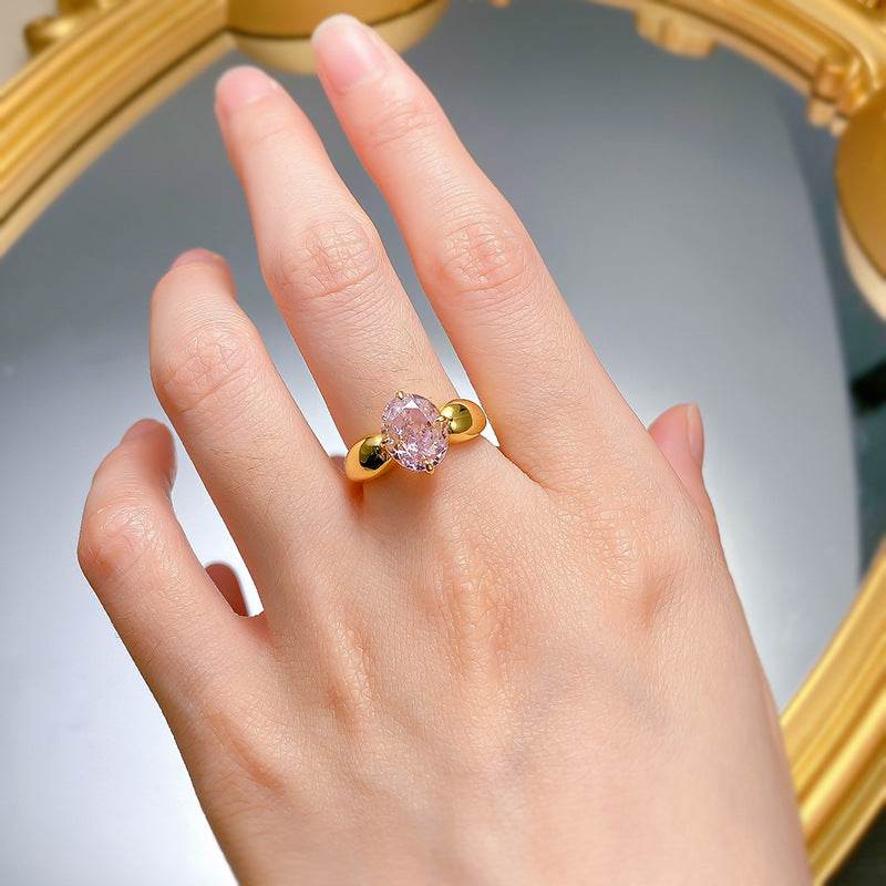 High carbon diamond 8 * 10mm ice flower cut pink diamond 925 silver ring - MOWTE