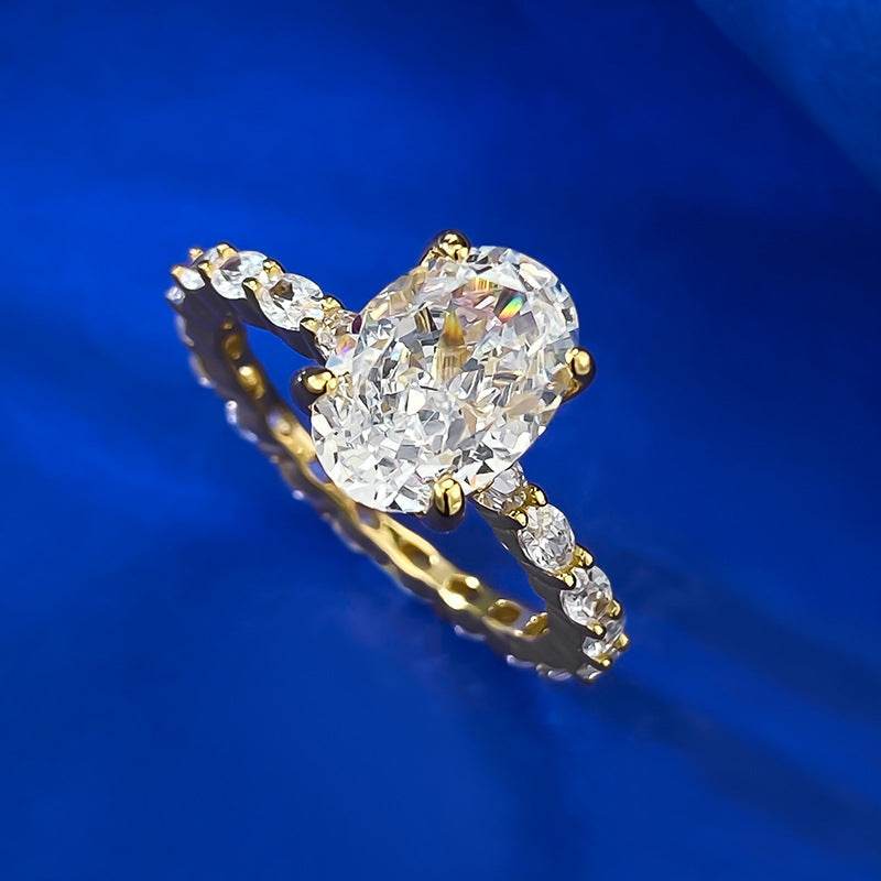 Fashionable Luxurious S925 Sterling Silver Ring Inlaid with High-carbon Diamonds Oval-shaped Size 7*10mm Basic Style Ring Suitable for Stacking - MOWTE