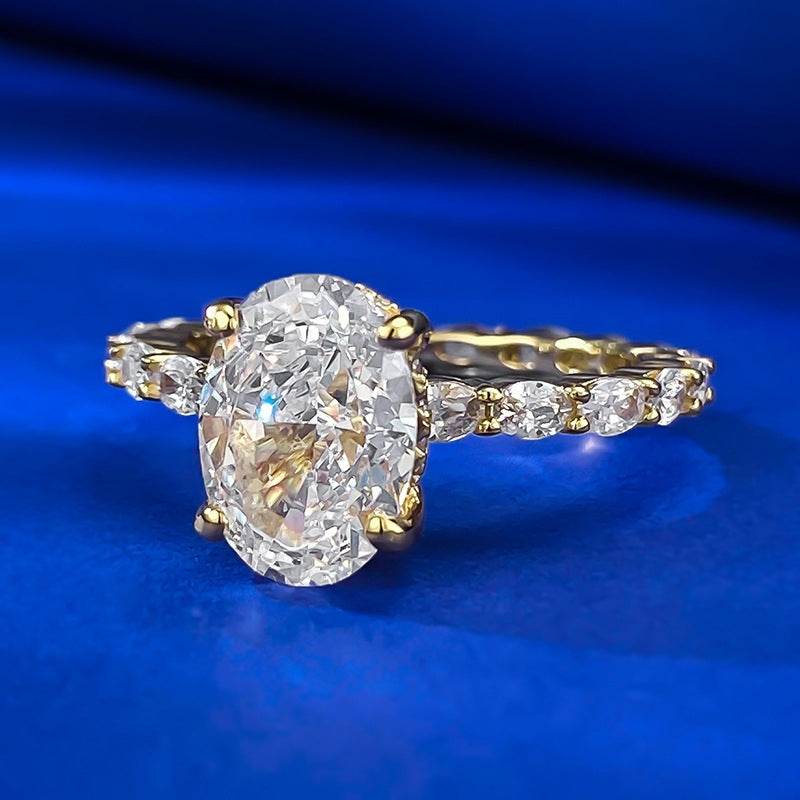 Fashionable Luxurious S925 Sterling Silver Ring Inlaid with High-carbon Diamonds Oval-shaped Size 7*10mm Basic Style Ring Suitable for Stacking - MOWTE