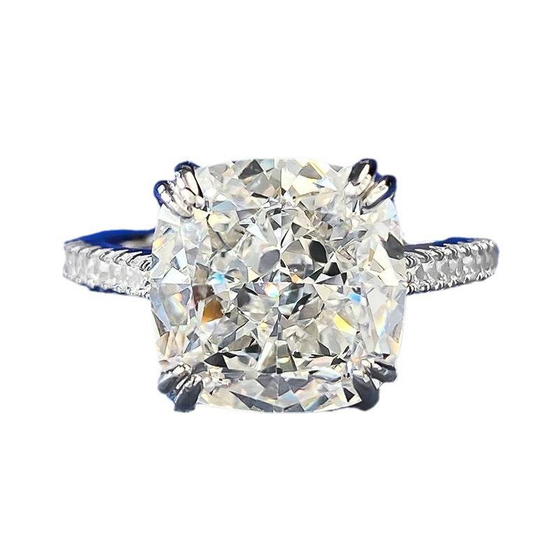 New S925 Sterling Silver High-Carbon Diamond Ice Cut 10x10mm Stylish Everyday Ring - MOWTE