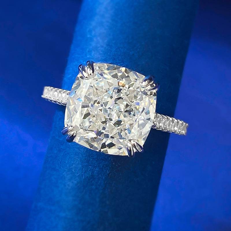 New S925 Sterling Silver High-Carbon Diamond Ice Cut 10x10mm Stylish Everyday Ring - MOWTE