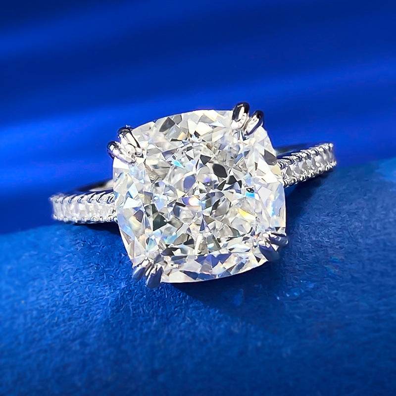 New S925 Sterling Silver High-Carbon Diamond Ice Cut 10x10mm Stylish Everyday Ring - MOWTE