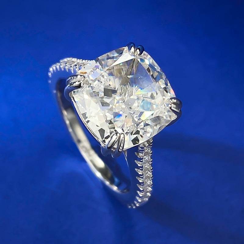 New S925 Sterling Silver High-Carbon Diamond Ice Cut 10x10mm Stylish Everyday Ring - MOWTE