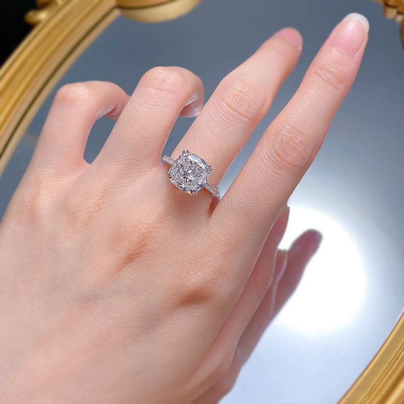 New S925 Sterling Silver High-Carbon Diamond Ice Cut 10x10mm Stylish Everyday Ring - MOWTE