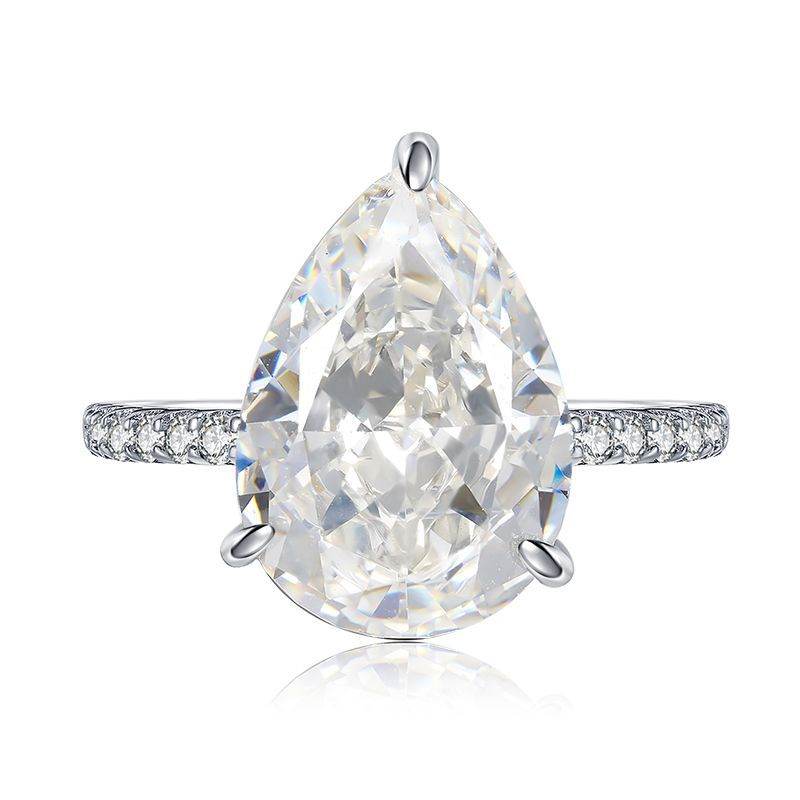 Hot-selling huge 10*14mm pear-shaped high-carbon diamond water drop pure silver engagement ring for women - MOWTE