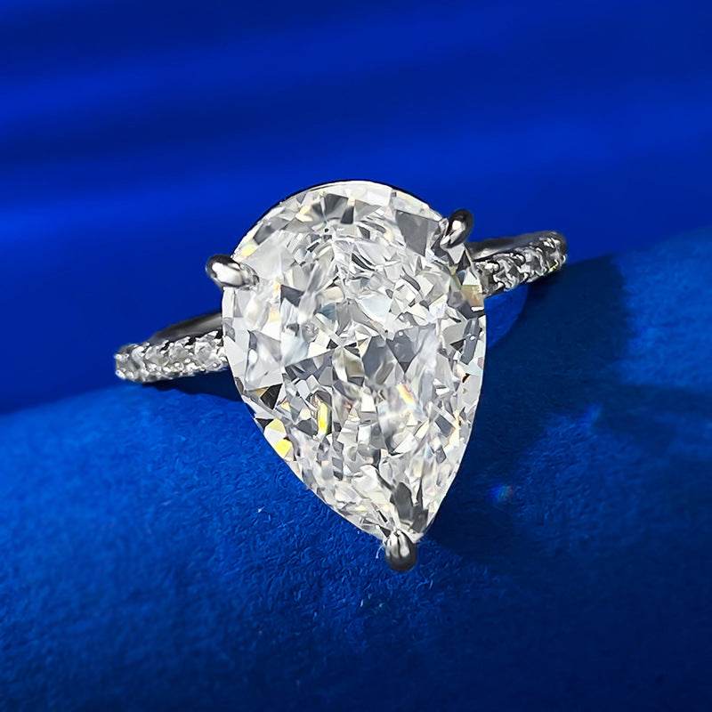 Hot-selling huge 10*14mm pear-shaped high-carbon diamond water drop pure silver engagement ring for women - MOWTE