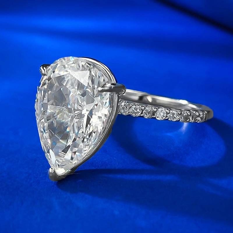 Hot-selling huge 10*14mm pear-shaped high-carbon diamond water drop pure silver engagement ring for women - MOWTE