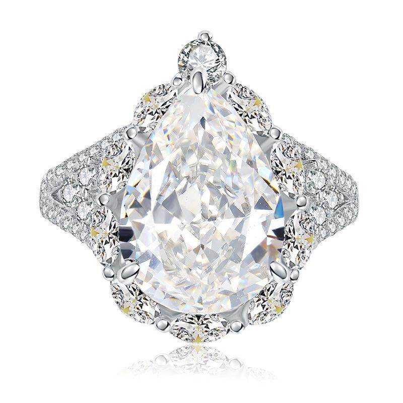 Luxurious Cluster-set High-carbon Imitation Diamond G Color 10*14mm Large Pear Cut Water Drop Engagement Ring - MOWTE