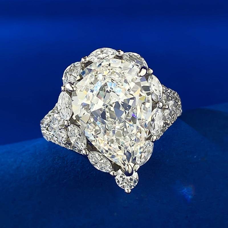 Luxurious Cluster-set High-carbon Imitation Diamond G Color 10*14mm Large Pear Cut Water Drop Engagement Ring - MOWTE