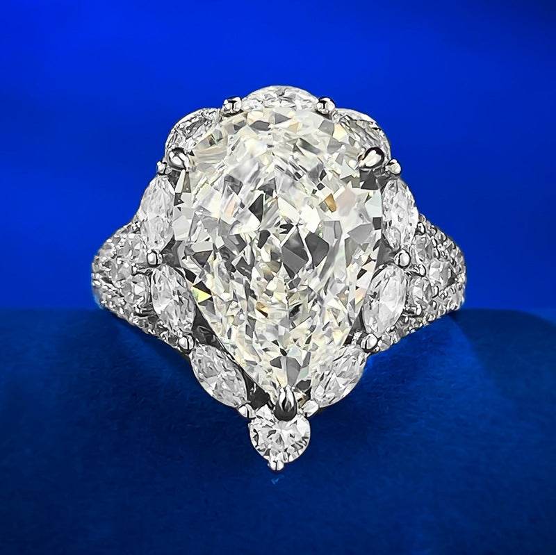 Luxurious Cluster-set High-carbon Imitation Diamond G Color 10*14mm Large Pear Cut Water Drop Engagement Ring - MOWTE