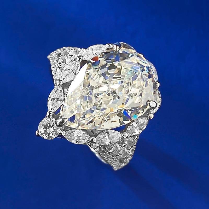 Luxurious Cluster-set High-carbon Imitation Diamond G Color 10*14mm Large Pear Cut Water Drop Engagement Ring - MOWTE