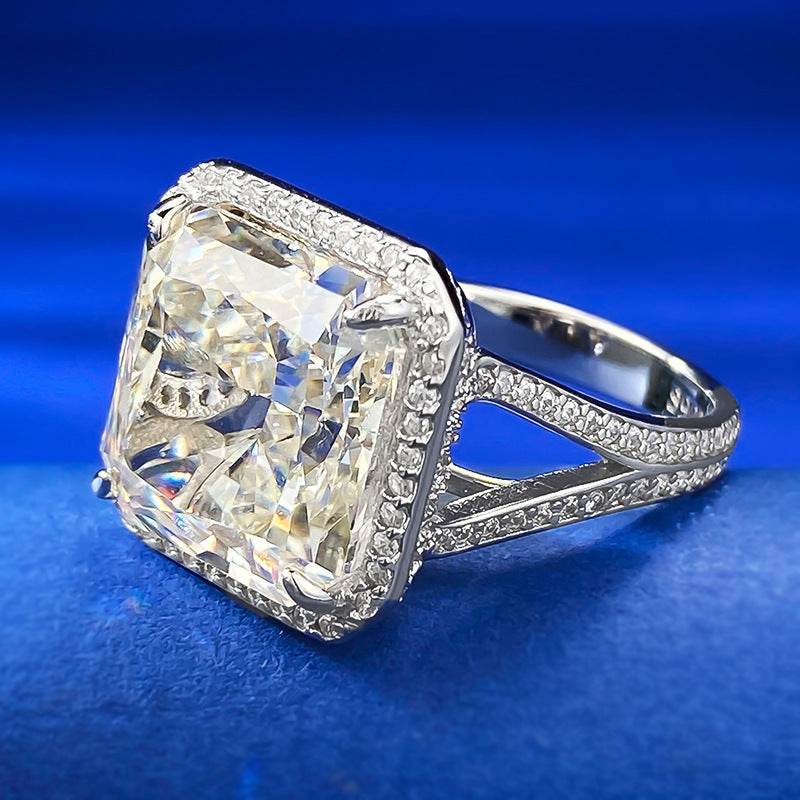 S925 Sterling Silver huge 12x14mm High Carbon Diamond & Snowflake-Cut wedding G Diamond Ring - MOWTE