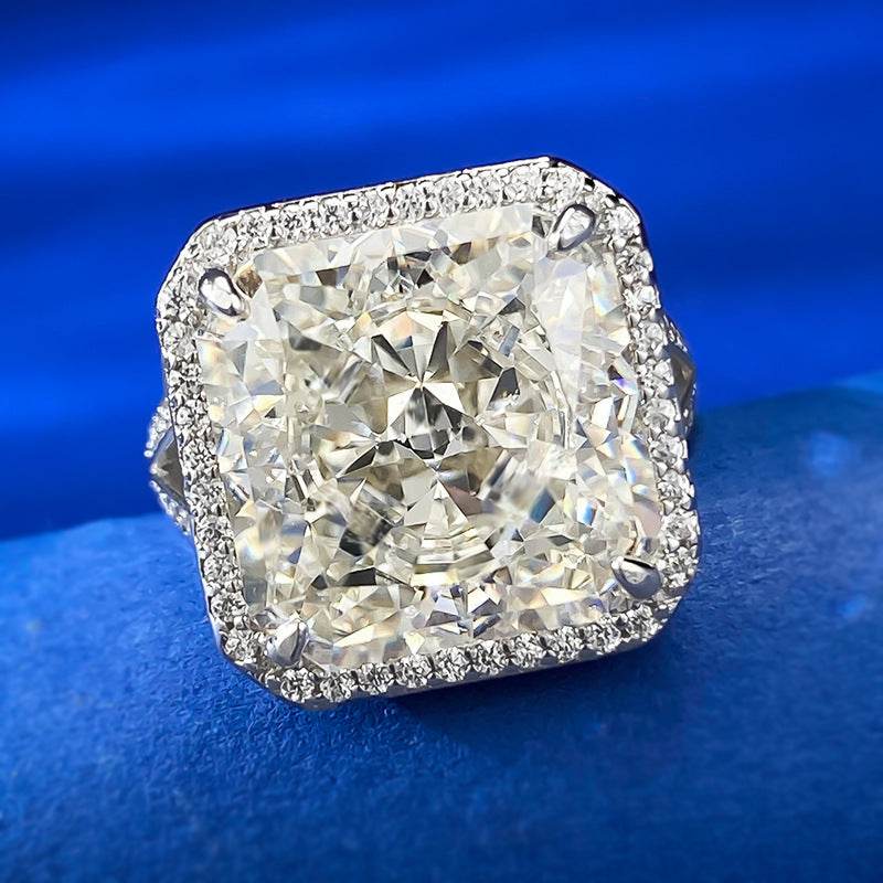 S925 Sterling Silver huge 12x14mm High Carbon Diamond & Snowflake-Cut wedding G Diamond Ring - MOWTE