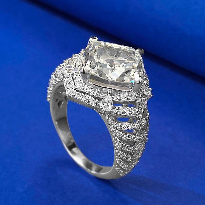 S925 Silver 10 * 10 White G High Carbon Diamond Ring - MOWTE