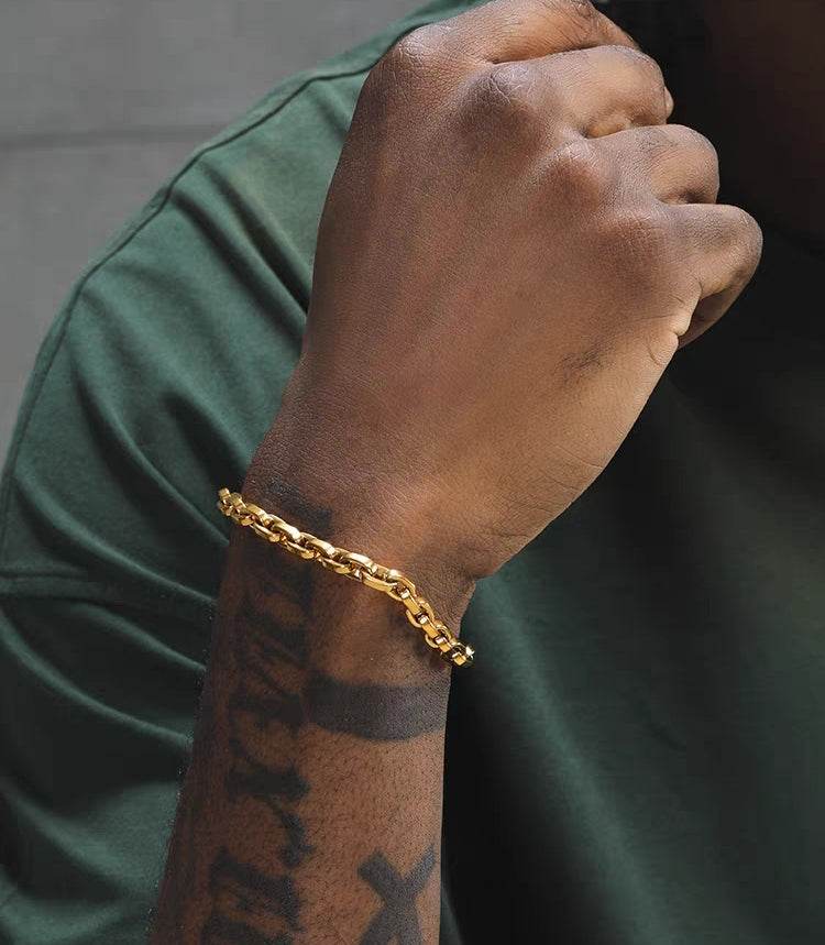 18K Gold-colored Handchain hip-hop titanium steel bracelet suitable for both men and women high-end O-shape - MOWTE