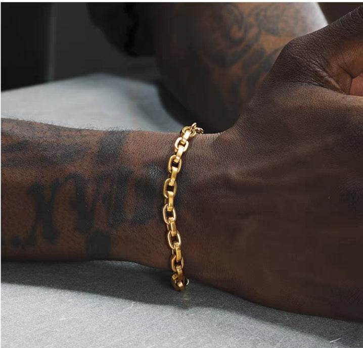 18K Gold-colored Handchain hip-hop titanium steel bracelet suitable for both men and women high-end O-shape - MOWTE