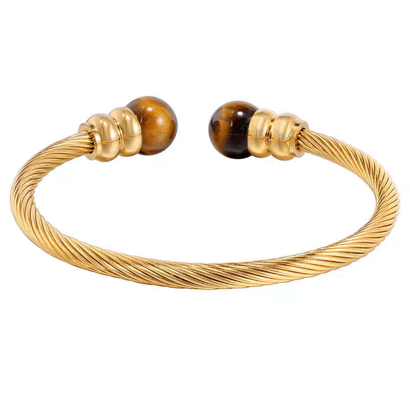 18K gold bracelet men and women hip-hop trend titanium Fried Dough Twists bangle adjustable opening - MOWTE