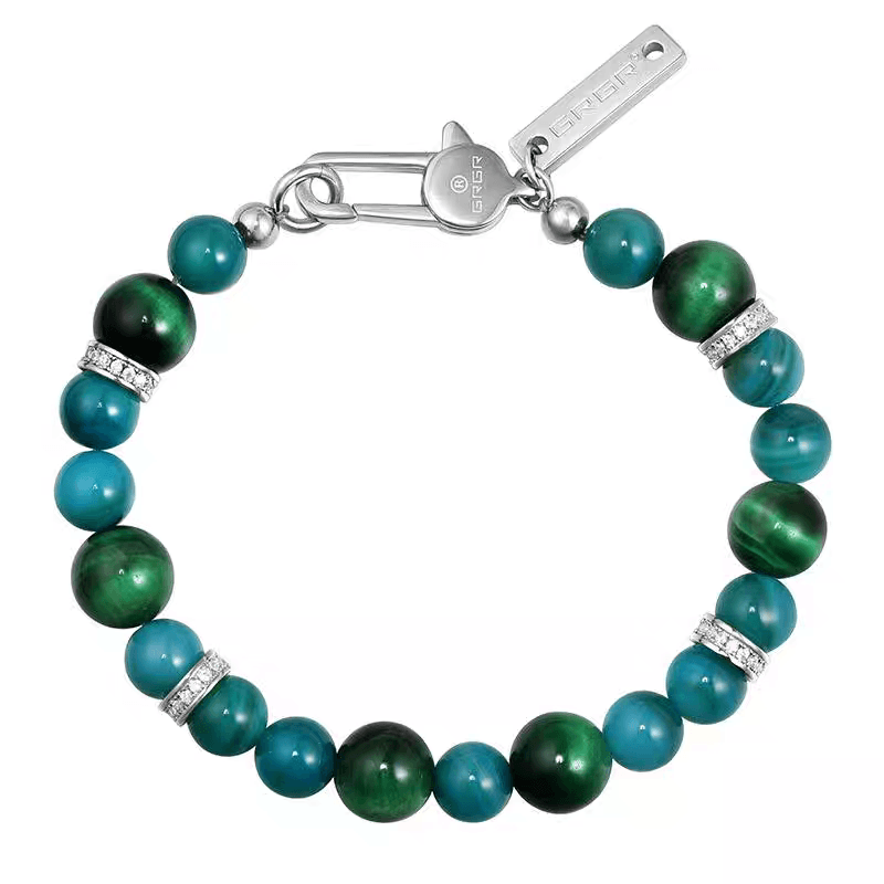 Green Tiger's Eye Beaded Bracelet for Men & Blue Agate Bead Bracelet for Women - Versatile Indie Handmade Jewelry - MOWTE