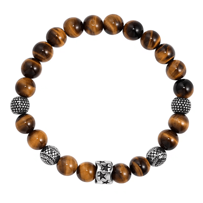 Natural tiger eye stone bracelet for men and women trendy niche steel ball tiger eye stone bracelet versatile boyfriend gift - MOWTE