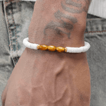 Round white shell bracelet for men and women simple and fashionable tiger eye stone handmade bead bracelet - MOWTE